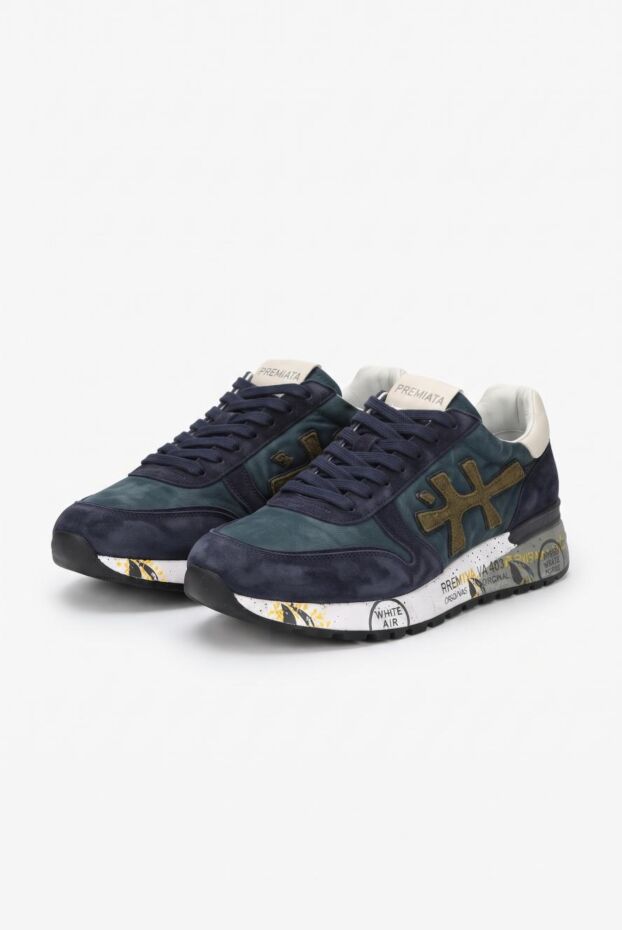 Premiata men's mick sneakers in blue with a vintage-style distressed effect 198000 - photo 3