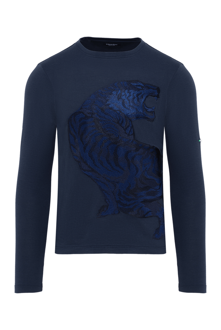 Stefano Ricci blue men's sweatshirt made of cotton and modal with a tiger figure 185776 - photo 1