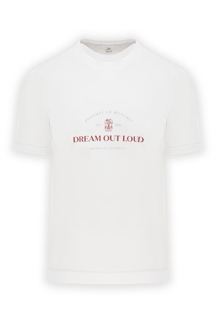 Brunello Cucinelli белая футболка из хлопкового джерси с бордовым логотипом и надписью 188715 - фото 1