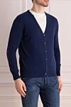 Panicale Men's cardigan made of wool and cashmere blue - Elbow patches. 80% wool, 20% cashmere. Closure: buttons. Country of manufacture: Italy. Care: specialized cleaning - photo 3