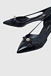 Dolce & Gabbana Black leather and polyamide shoes for women - bow on the toe, decorative cutouts on the sides. leather, polyamide. Heel height: 4 centimeters. Country of manufacture: Italy. Care: specialized cleaning - photo 5