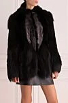 Dolce & Gabbana Women's black fur coat made of fox fur and crocodile skin - crocodile leather insert. 90% natural fox fur, 10% crocodile skin. Closure: hooks. Country of manufacture: Italy. Care: specialized cleaning - photo 3