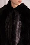 Dolce & Gabbana Women's black fur coat made of fox fur and crocodile skin - crocodile leather insert. 90% natural fox fur, 10% crocodile skin. Closure: hooks. Country of manufacture: Italy. Care: specialized cleaning - photo 5