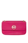 Michael Kors Women's pink leather bag with gilded logo - Decoration: metal logo, chains. leather. Fastener: button. Country of origin: USA. Care: specialized cleaning - photo 1