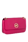 Michael Kors Women's pink leather bag with gilded logo - Decoration: metal logo, chains. leather. Fastener: button. Country of origin: USA. Care: specialized cleaning - photo 3