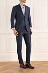 Corneliani Костюм мужской из хлопка и шелка синий - Шлица. 79% хлопок, 21% шёлк. Пуговицы, крючок. Нагрудный карман, два кармана с клапанами. Карманы (внутренние): Три кармана. Два боковых кармана, два кармана сзади на пуговицах. 100% купро. Страна производитель: Италия. Уход: специализированная чистка - фото 3