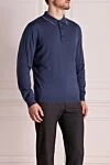 Cesare di Napoli Wool, silk and cashmere long sleeve polo blue for men - Contrasting line on the collar. Long sleeve. 60% wool, 30% silk, 10% cashmere. Buttons. Country of manufacture: Italy. Care: specialized cleaning - photo 3