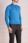 Cesare di Napoli Long sleeve polo in wool, silk and cashmere blue for men - Contrasting line on the collar. Long sleeve. 60% wool, 30% silk, 10% cashmere. Buttons. Country of manufacture: Italy. Care: specialized cleaning - photo 3