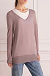 Malo Purple cashmere jumper for women - V-neck. 100% cashmere. Country of manufacture: Italy. Care: specialized cleaning - photo 3