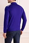 Cesare di Napoli Long Sleeve Polo in Silk and Cashmere blue for men - Fantasy Pattern. Long sleeve. 70% cashmere, 30% silk. Closure: Zipper. Country of manufacture: Italy. Care: specialized cleaning - photo 3