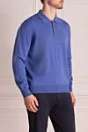 Billionaire Blue Wool Long Sleeve Polo for men - Logo embroidery. Long sleeve. 100% wool. Buttons. Country of manufacture: Italy. Care: specialized cleaning - photo 3