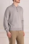 Billionaire Long sleeve woolen polo for men gray - embroidered logo on the chest. 100% wool. Closure: buttons. Country of origin: Italy. Care: specialized cleaning - photo 3