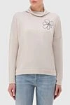 Peserico White silk and cashmere jumper for women - Decoration: embroidered flower on the chest. 50% silk, 50% cashmere. Country of manufacture: Italy. Care: specialized cleaning - photo 3