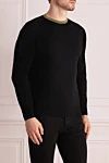 Massimo Sforza Black wool jumper for men - Colored Neck. 100% wool. Country of manufacture: Italy. Care: specialized cleaning - photo 3