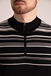 Massimo Sforza Wool and silk long sleeve polo black for men - Horizontal lines pattern. Long sleeve. 85% wool, 15% silk. Buttons. Country of manufacture: Italy. Care: specialized cleaning - photo 5