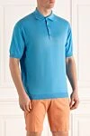 John Smedley Blue cotton polo for men - 100% cotton. Buttons. Country of manufacture: Italy. Care: specialized cleaning - photo 3