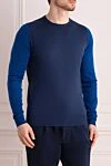 John Smedley Wool jumper blue for men - Contrasting sleeves. 100% wool. Country of manufacture: Italy. Care: specialized cleaning - photo 3