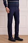 Corneliani Blue wool pants for men - tucks. 100% wool. Closure: button, zipper. two side pockets, two back pockets. Country of origin: Italy. Care: specialized cleaning - photo 3