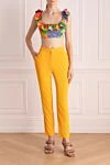 Брюки из ацетата и вискозы оранжевые женские MSGM - защипы. 70% ацетат, 30% вискоза. молния, пуговицы. Страна производитель: Италия. Уход: специализированная чистка - фото 2