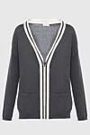 Brunello Cucinelli Gray cotton cardigan for women - zipper. contrasting stripe. two side pockets. 100% cotton. Country of manufacture: Italy. Care: specialized cleaning - photo 1