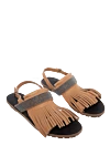 Brunello Cucinelli Beige leather sandals for women - contrasting sole, fringe, shiny stripe. leather. buckle. Country of manufacture: Italy. Care: specialized cleaning - photo 3