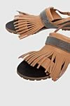 Brunello Cucinelli Beige leather sandals for women - contrasting sole, fringe, shiny stripe. leather. buckle. Country of manufacture: Italy. Care: specialized cleaning - photo 5