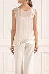 Women's white silk top Casheart - sequins. 100% silk. Country of manufacture: Italy. Care: specialized cleaning - photo 4