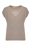 Casheart Women's beige cotton top - V-neck. 100% cotton. Closure: drawstring. Country of manufacture: Italy. Care: specialized cleaning - photo 1