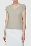 Casheart Women's beige cotton top - V-neck. 100% cotton. Closure: drawstring. Country of manufacture: Italy. Care: specialized cleaning - photo 3