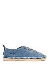 Manebi Espadrilles canvas blue for men - scuffs, wicker platform edging. interior trim leather, top height 8 cm, lacing closure. 100% canvas. Insole: leather. Country of manufacture: Italy. Care: specialized cleaning - photo 1