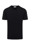 Gran Sasso Black cotton T-shirt for men - logo embroidery, v-neck. 100% cotton. Country of manufacture: Italy. Care: specialized cleaning - photo 1