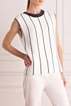 Peserico White cotton and nylon jumper for women - striped pattern, sleeveless. 62% cotton, 38% nylon. Country of manufacture: Italy. Care: specialized cleaning - photo 3