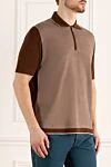 Matt Chaz Polo from cotton brown men's - Relief pattern, a combination of two colors. 100% cotton. Closure: Zipper. Country of origin: Italy. Care: specialized cleaning - photo 3