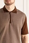 Matt Chaz Polo from cotton brown men's - Relief pattern, a combination of two colors. 100% cotton. Closure: Zipper. Country of origin: Italy. Care: specialized cleaning - photo 5