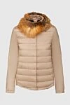 Brunello Cucinelli Women's beige silk down jacket - fur on the collar. 100% silk. Closure: zipper. two side pockets. Insulation: 100% down. Country of manufacture: Italy. Care: specialized cleaning - photo 1