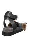 Black leather and fur sandals for women Brunello Cucinelli - shiny strip, fur. leather. buckle. Country of origin: Italy. Care: specialized cleaning - photo 4