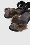 Brunello Cucinelli Black leather and fur sandals for women - shiny strip, fur. leather. buckle. Country of origin: Italy. Care: specialized cleaning - photo 5