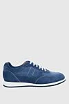 JM Sneakers in nubuck and canvas blue for men - suede inserts, contrast sole. 100% nubuck, canvas. laces. Country of manufacture: Italy. Care: specialized cleaning - photo 1