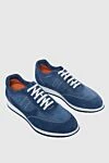 JM Sneakers in nubuck and canvas blue for men - suede inserts, contrast sole. 100% nubuck, canvas. laces. Country of manufacture: Italy. Care: specialized cleaning - photo 3