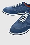 JM Sneakers in nubuck and canvas blue for men - suede inserts, contrast sole. 100% nubuck, canvas. laces. Country of manufacture: Italy. Care: specialized cleaning - photo 5