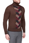 Massimo Sforza Men's golf in wool and silk brown - Contrast braid. High neck. 85% wool, 15% silk. Country of origin: Italy. Care: specialized cleaning - photo 3