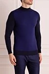 Umberto Vallati Wool and silk jumper blue for men - Contrasting sleeves and neckline. 70% wool, 30% silk. Country of manufacture: Italy. Care: specialized cleaning - photo 3