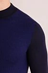 Umberto Vallati Wool and silk jumper blue for men - Contrasting sleeves and neckline. 70% wool, 30% silk. Country of manufacture: Italy. Care: specialized cleaning - photo 5