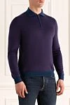 Cesare di Napoli Long Sleeve Polo in Silk and Cashmere Violet for men - Long sleeve. 70% cashmere, 30% silk. Closure: Zipper. Country of manufacture: Italy. Care: specialized cleaning - photo 3