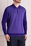 Cesare di Napoli Men's long sleeve polo made of wool, silk and cashmere, purple - Diamond pattern. Long sleeve. 60% wool, 30% silk, 10% cashmere. Closure: Zipper. Country of manufacture: Italy. Care: specialized cleaning - photo 3