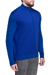 Cesare di Napoli Men's cardigan made of wool, cashmere and silk blue - High collar. 60% wool, 30% cashmere, 10% silk. Closure: Zipper. Country of origin: Italy. Care: specialized cleaning - photo 3