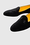 Loafers women's suede with embroidered logo black Billionaire - logo embroidery. suede. Heel height: 2 cm. Country of origin: Italy. Care: specialized cleaning - photo 4