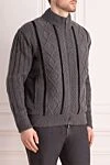 Mauro Conte Men's cardigan made of cashmere, silk and beaver gray - Contrasting stripes, relief pattern, knitting. Gate stand. 100% silk, 100% cashmere, 100% beaver. Closure: Zipper. Country of manufacture: Italy. Care: specialized cleaning - photo 3