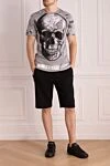 Gray cotton T-shirt for men Philipp Plein - v-neck, print. 100% cotton. Country of manufacture: Italy. Care: specialized cleaning - photo 2