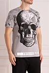 Philipp Plein Gray cotton T-shirt for men - v-neck, print. 100% cotton. Country of manufacture: Italy. Care: specialized cleaning - photo 3